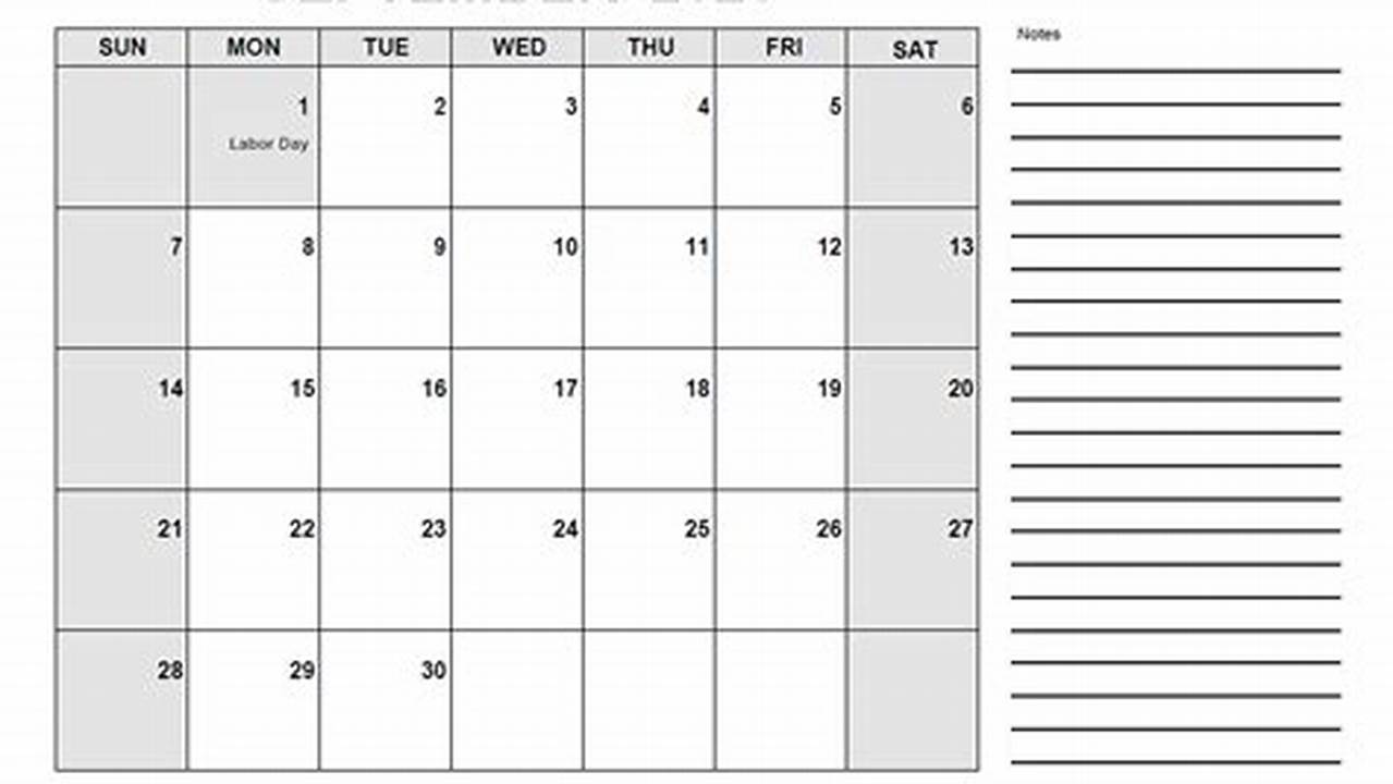 September 2025 Printable Calendar With Notes