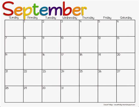 September Blank Calendar