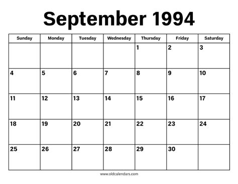 September Calendar 1994