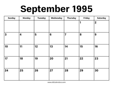 September Calendar 1995