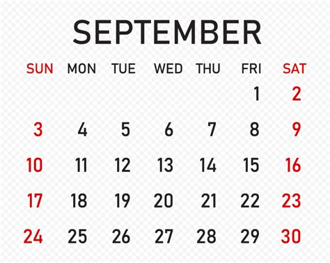 September Calendar Png