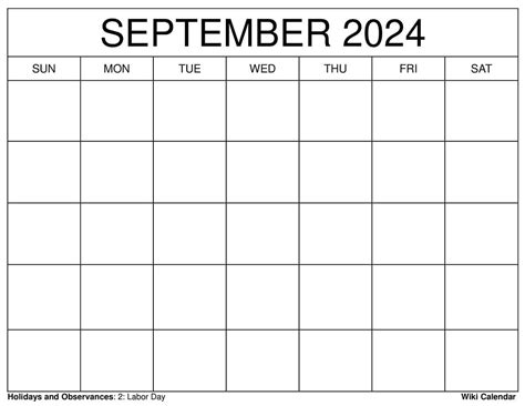 September Month Calendar 2015