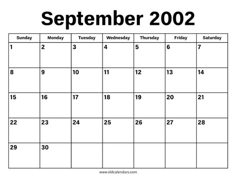 September 2002 Calendar