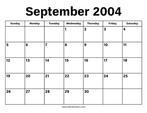 September 2004 Calendar