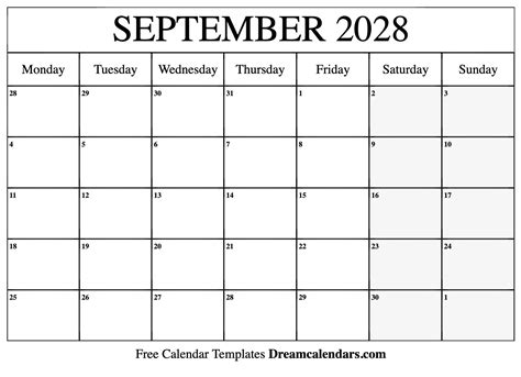 September 2028 Calendar