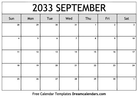 September 2033 Calendar