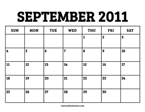 September Calendar 2011