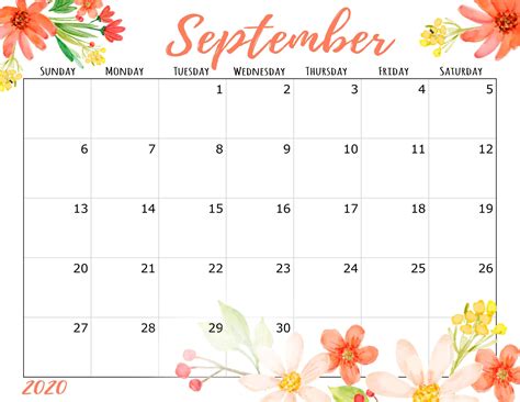 September Calendar Cute
