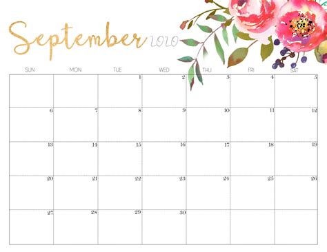 September Calendar Free Printable