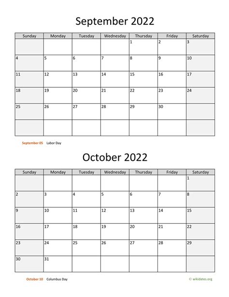 September October 2022 Printable Calendar