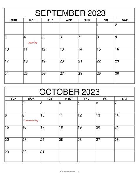 September October 2023 Calendar Printable Free