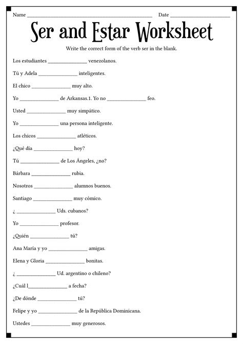 Ser And Estar Worksheet Answers