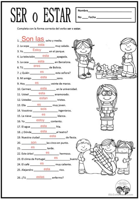 Ser Estar Worksheet Answers