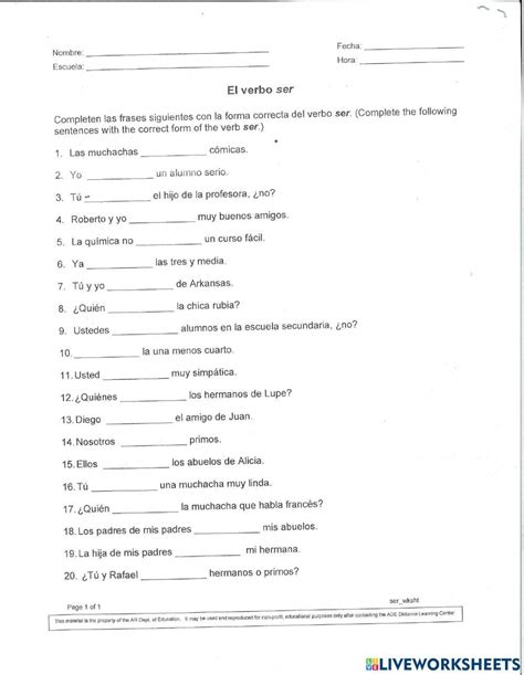 Ser To Be Worksheet Answers