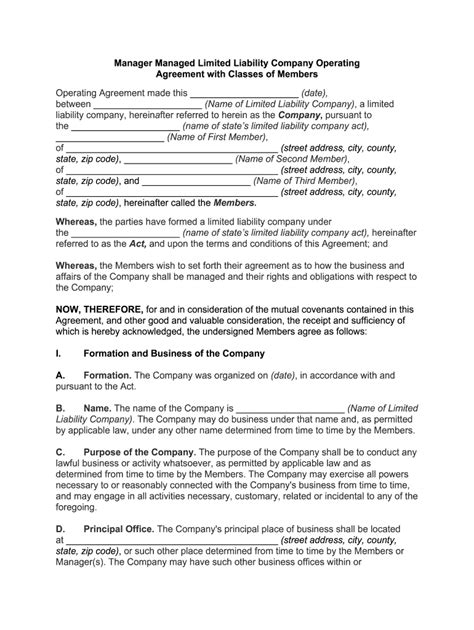 Series Llc Operating Agreement Template
