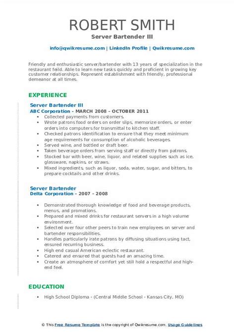 Server Bartender Resume