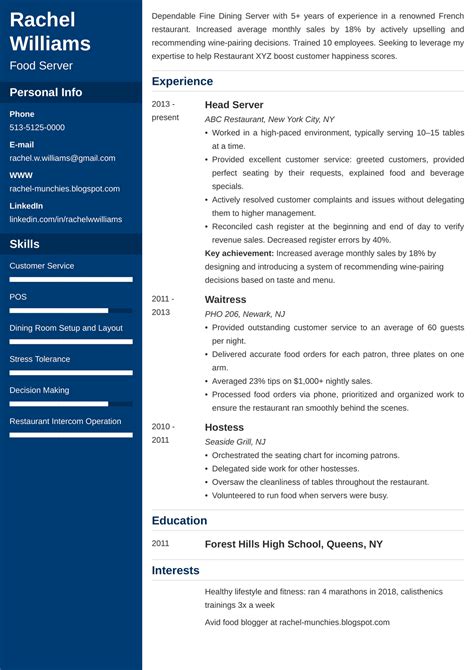 Server Resume Profile Examples
