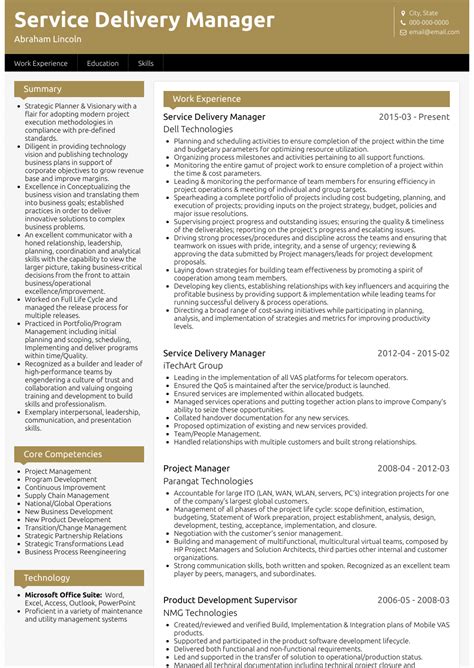Service Delivery Manager Sample Resume