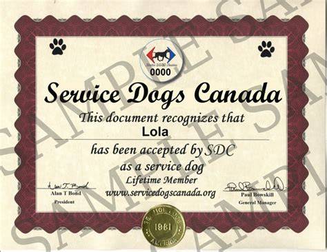 Service Dog Certificate - Service Dogs Canada