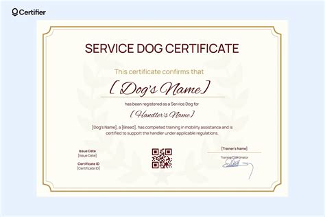 Service Dog Certificate Template - Professional Template Examples