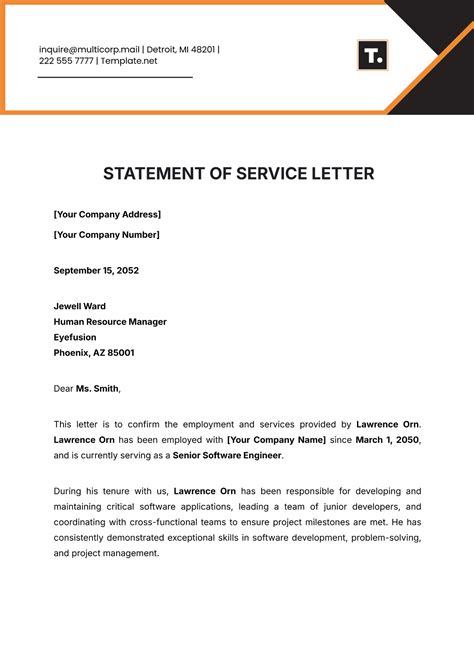 Service Letter Template Samples