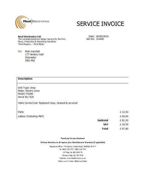 Services Rendered Invoice Template