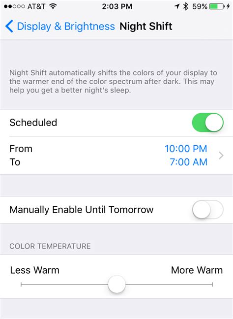 Set Schedule For Night Shift on iOS 9.3