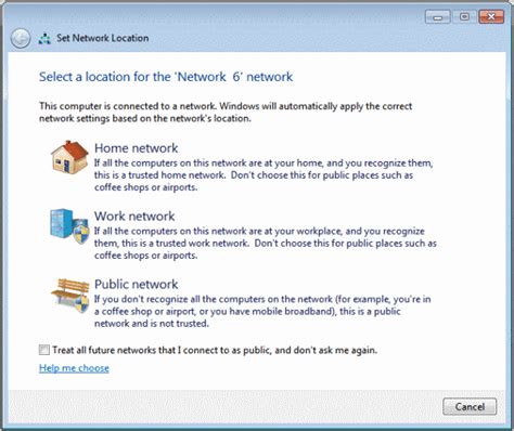 Set Network Location to Home