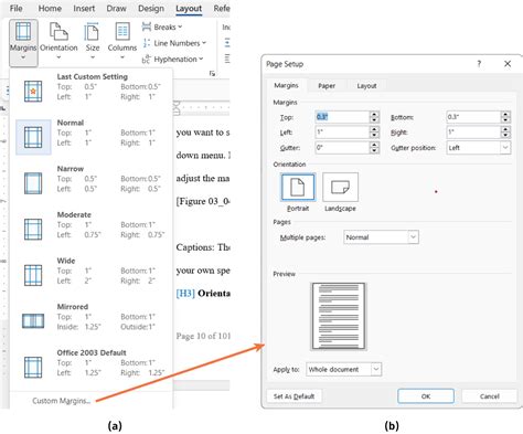 Set Page Margins in Page Setup on Layout tab