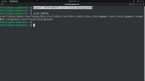 Set the PATH variable by using the export Variable