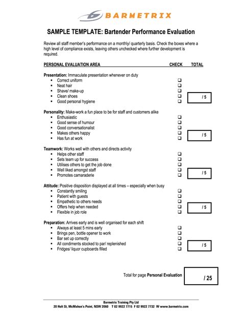 Setting Clear Evaluation Criteria for Bartender Employees