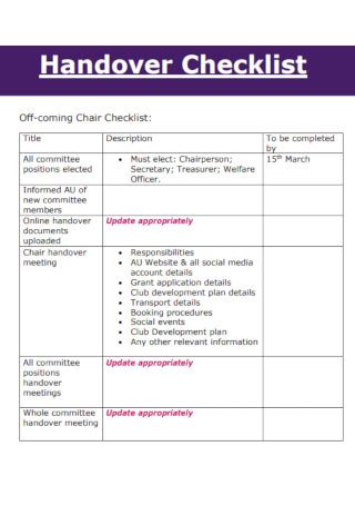 Setting Up for Success: Handover Checklist