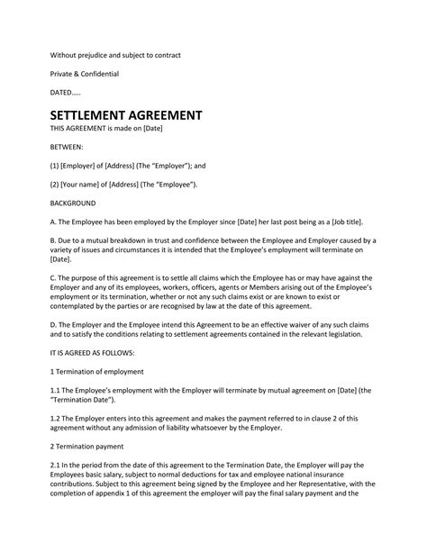 Settlement Agreement Letter Template