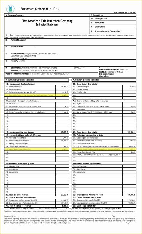 Settlement Statement Template