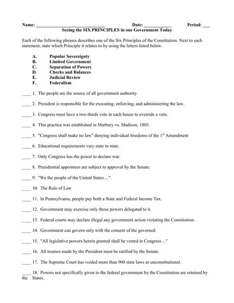 Seven Principles Of Government Worksheet