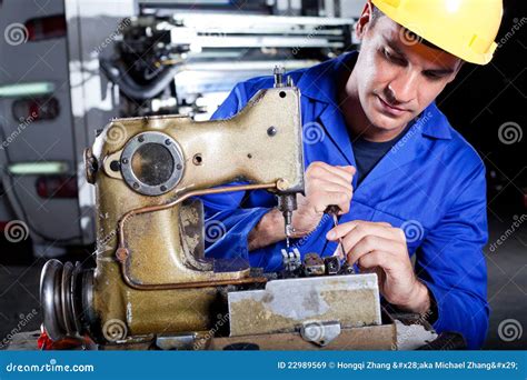 Sewing Machine Mechanic Examining Machine