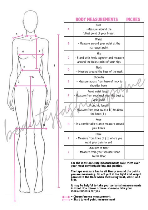 Sewing Measurements Chart