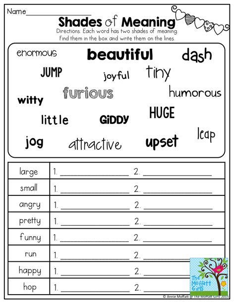 Shades Of Meaning Worksheet