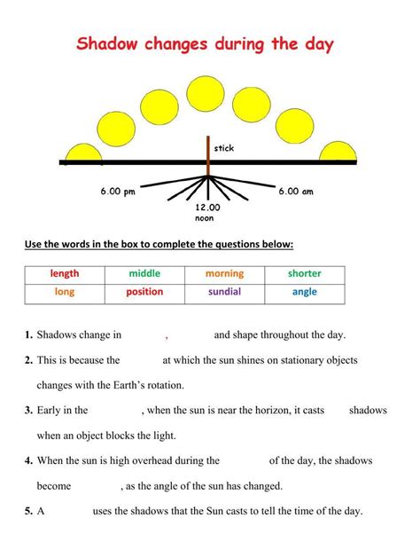 Shadows At Different Times Of The Day Worksheet