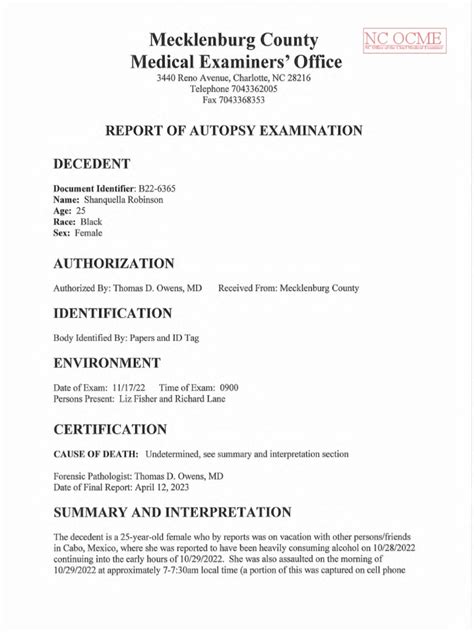 Shanquella Robinson Autopsy Report