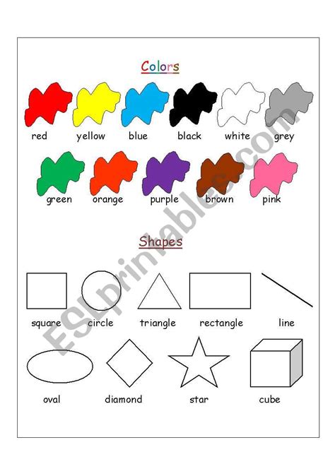 Shapes And Colors Esl Worksheet