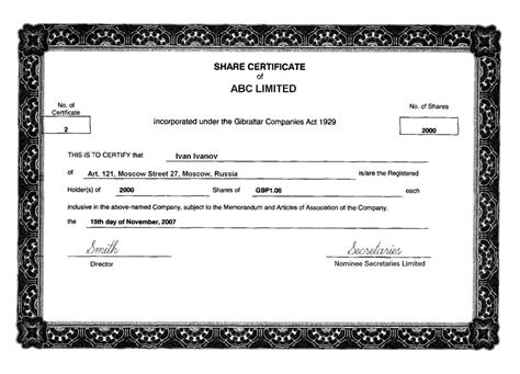 Share Certificate Template Companies House