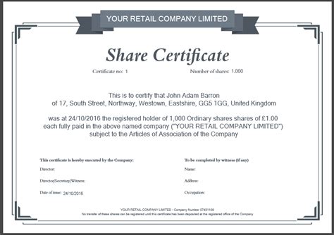 Share Certificate Template Uk