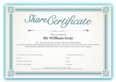Share Certificates Template