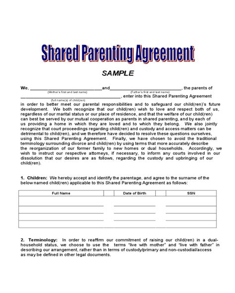 49 FREE Parenting Plan & Custody Agreement Templates ᐅ TemplateLab