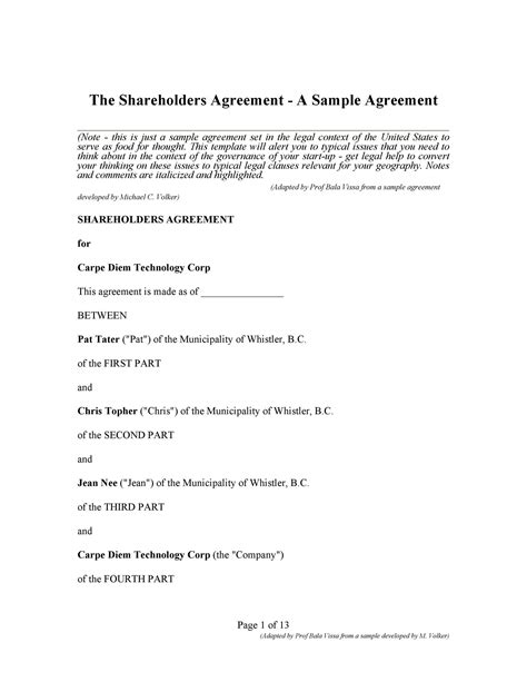 50 Best Shareholder Agreement Templates (& Samples) ᐅ TemplateLab