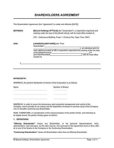 50 Best Shareholder Agreement Templates (& Samples) ᐅ TemplateLab