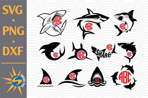 Shark Monogram SVG, PNG, DXF Digital Files Include