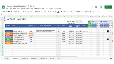 Sheets Content Calendar Template