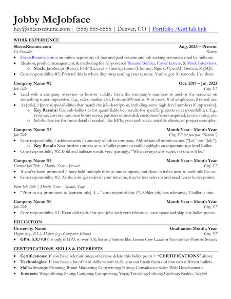Sheets Resume Template